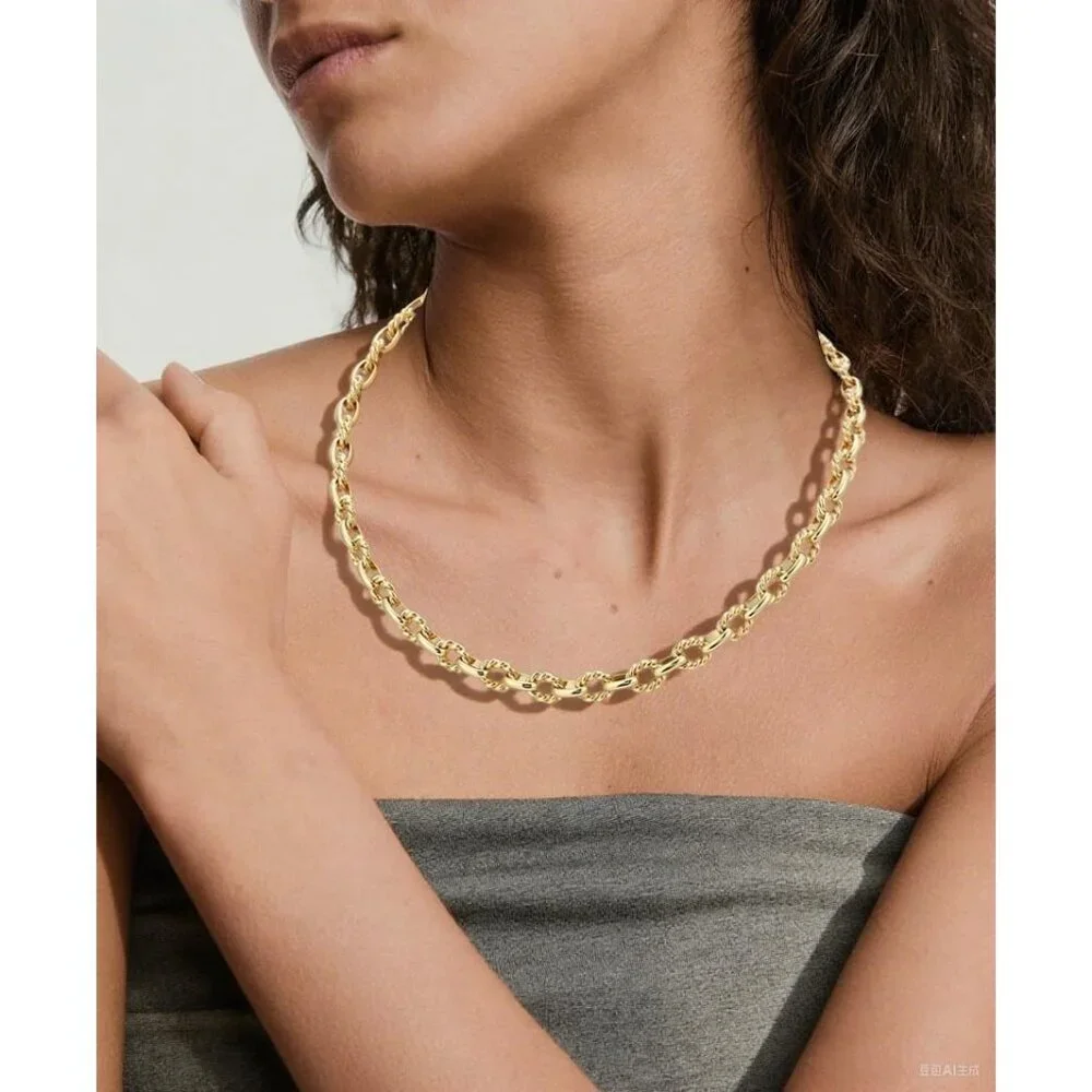 Women Gold 14K Gold Plated Chunky Adjustable Link Choker Chain Hip-Hop Necklace